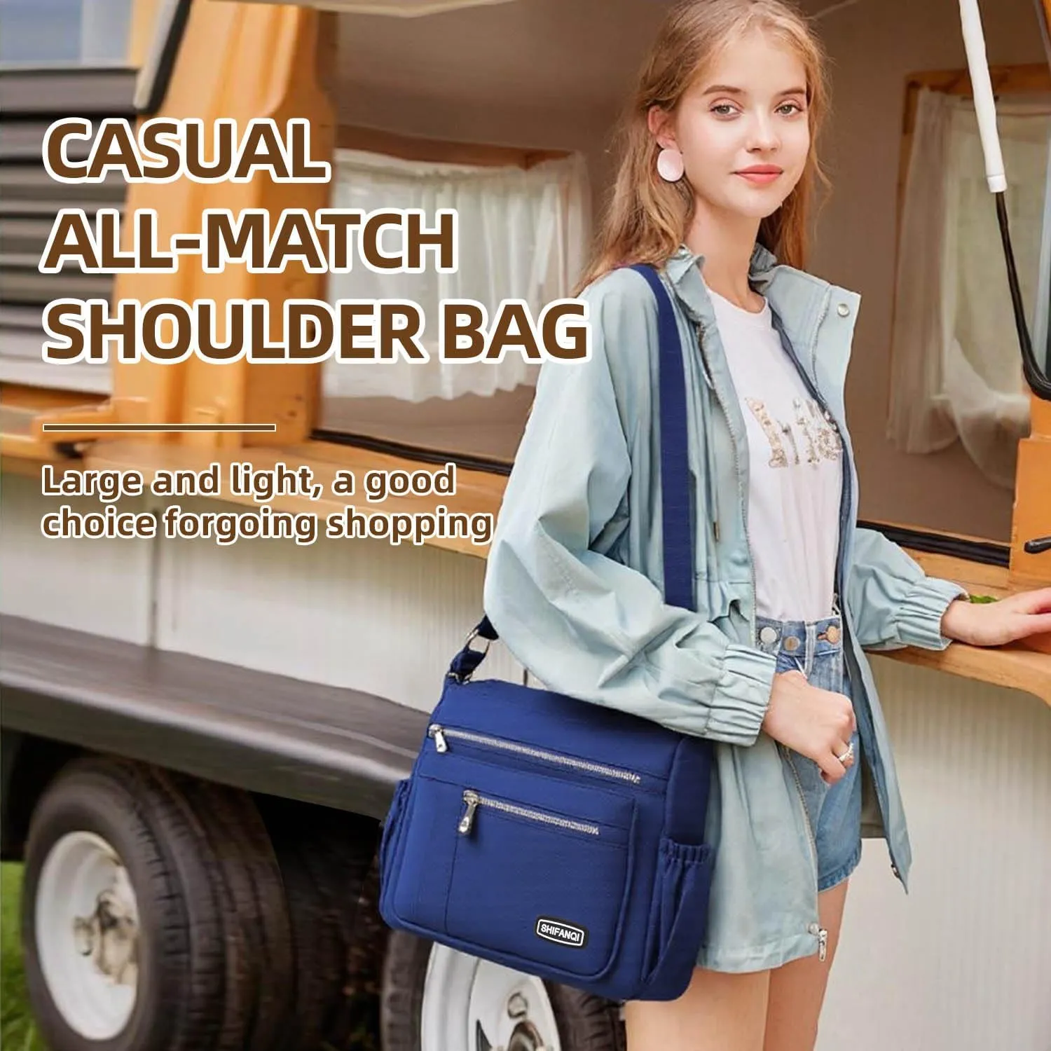 Crossbody Bag for Women, Multi Pockets Waterproof Nylon Shoulder Handbag, Lightweight Crossbody Purse for Ladies