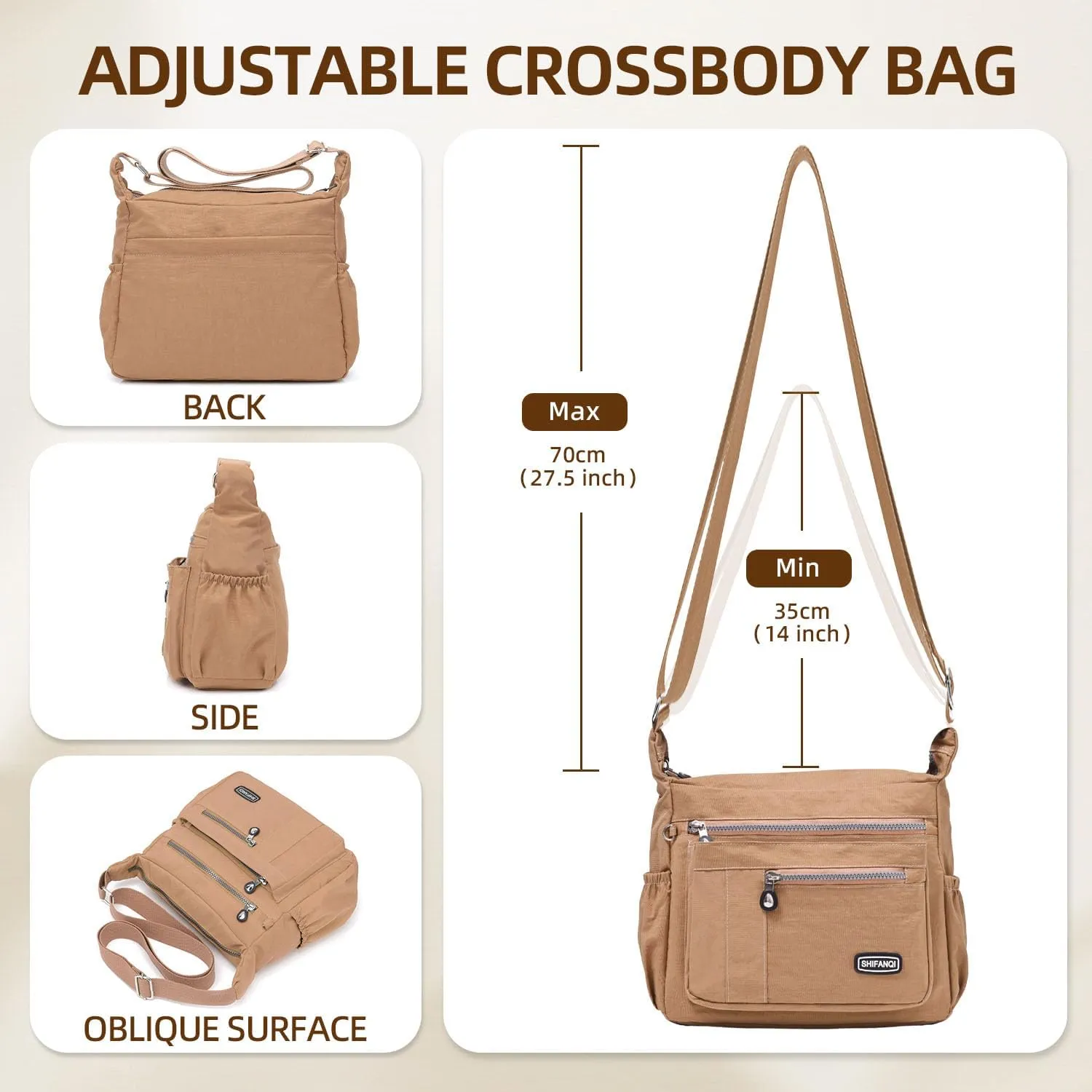 Crossbody Bag for Women, Multi Pockets Waterproof Nylon Shoulder Handbag, Lightweight Crossbody Purse for Ladies