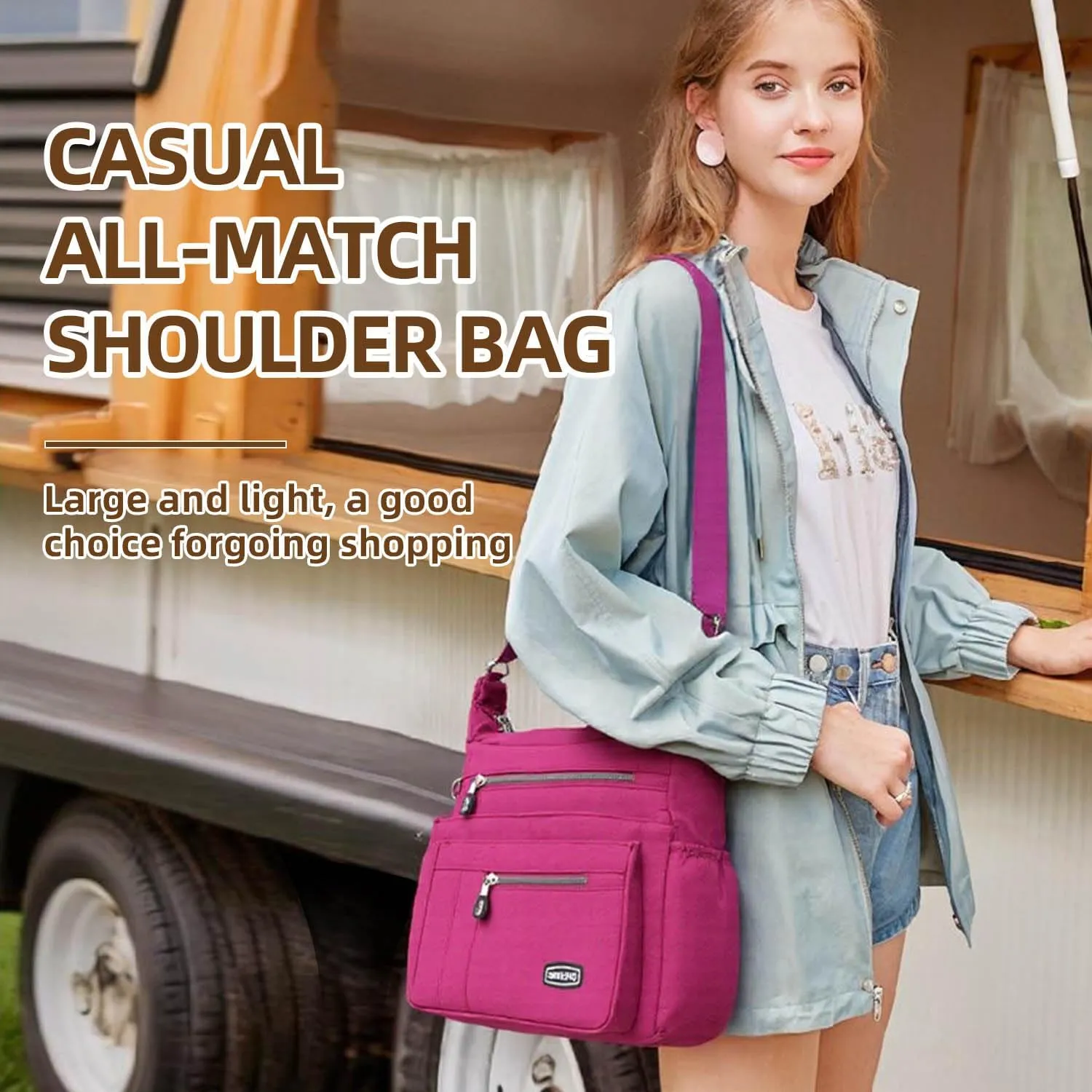 Crossbody Bag for Women, Multi Pockets Waterproof Nylon Shoulder Handbag, Lightweight Crossbody Purse for Ladies
