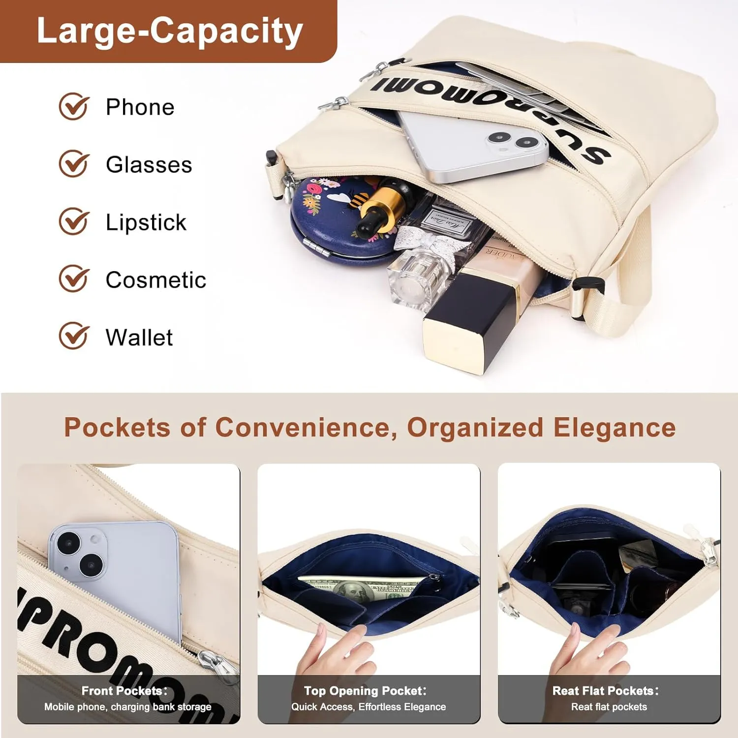 Crossbody Bag for Women, Small Fashion Nylon Purses Lightweight Phone Handbags Travel Shoulder Bag