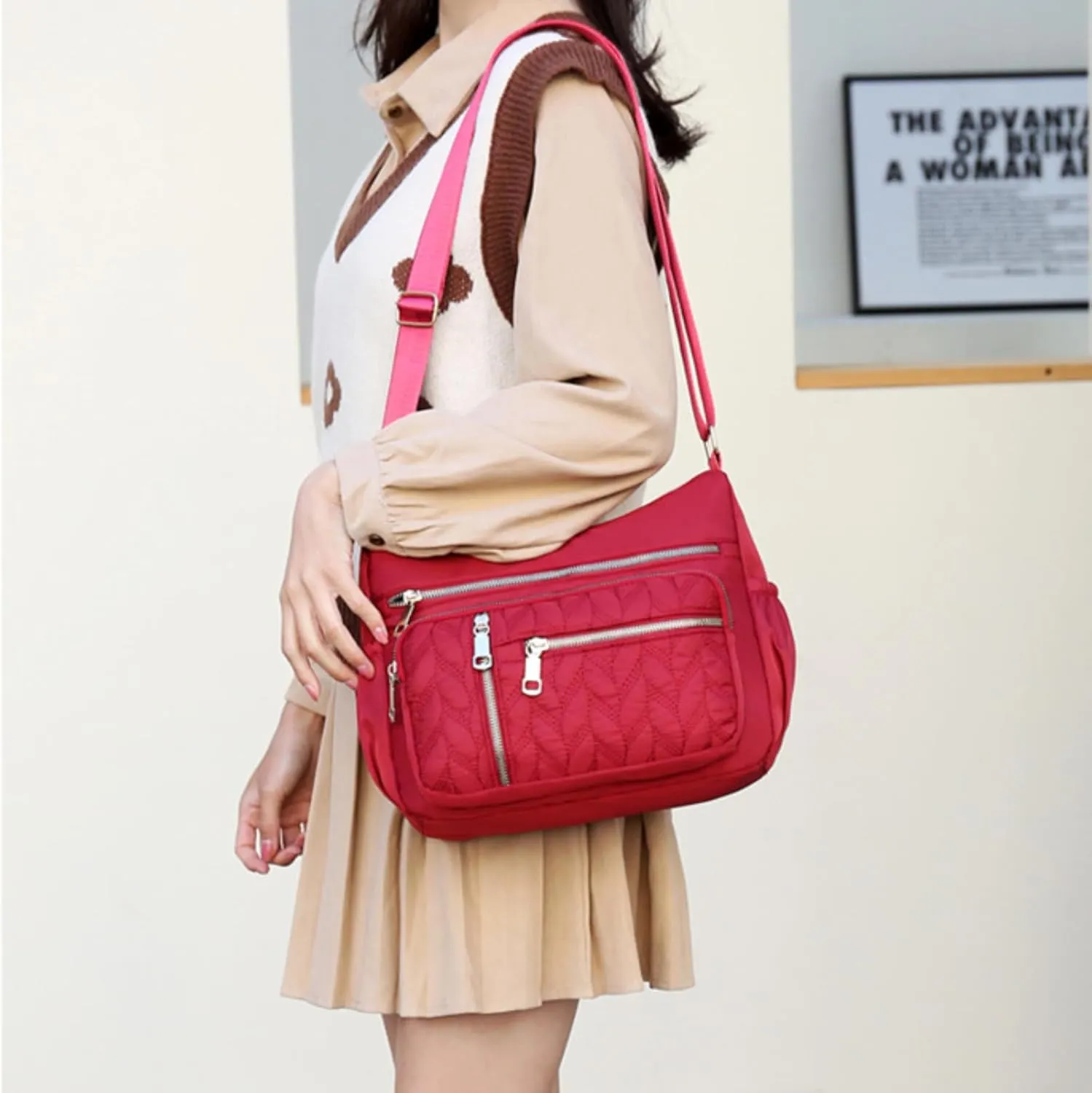 Crossbody Bag for Women, Waterproof Shoulder Bag with Adjustable Strap, Casual Nylon Purse Handbag for Women