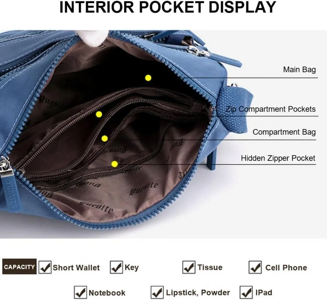 Crossbody Bag Womens Multi Pocket Casual Waterproof Shoulder Messenger Bag Handbag for Daily Use Travel