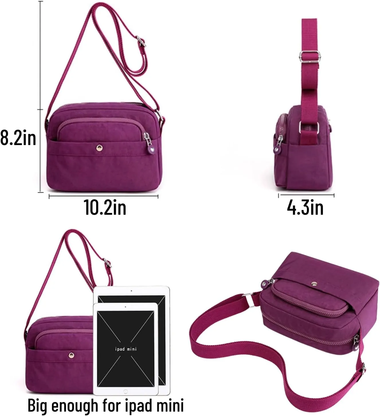 Crossbody Bags For Women Waterproof Lightweight Shoulder Bag Casual Nylon Small Handbags Multiple Pockets Purse