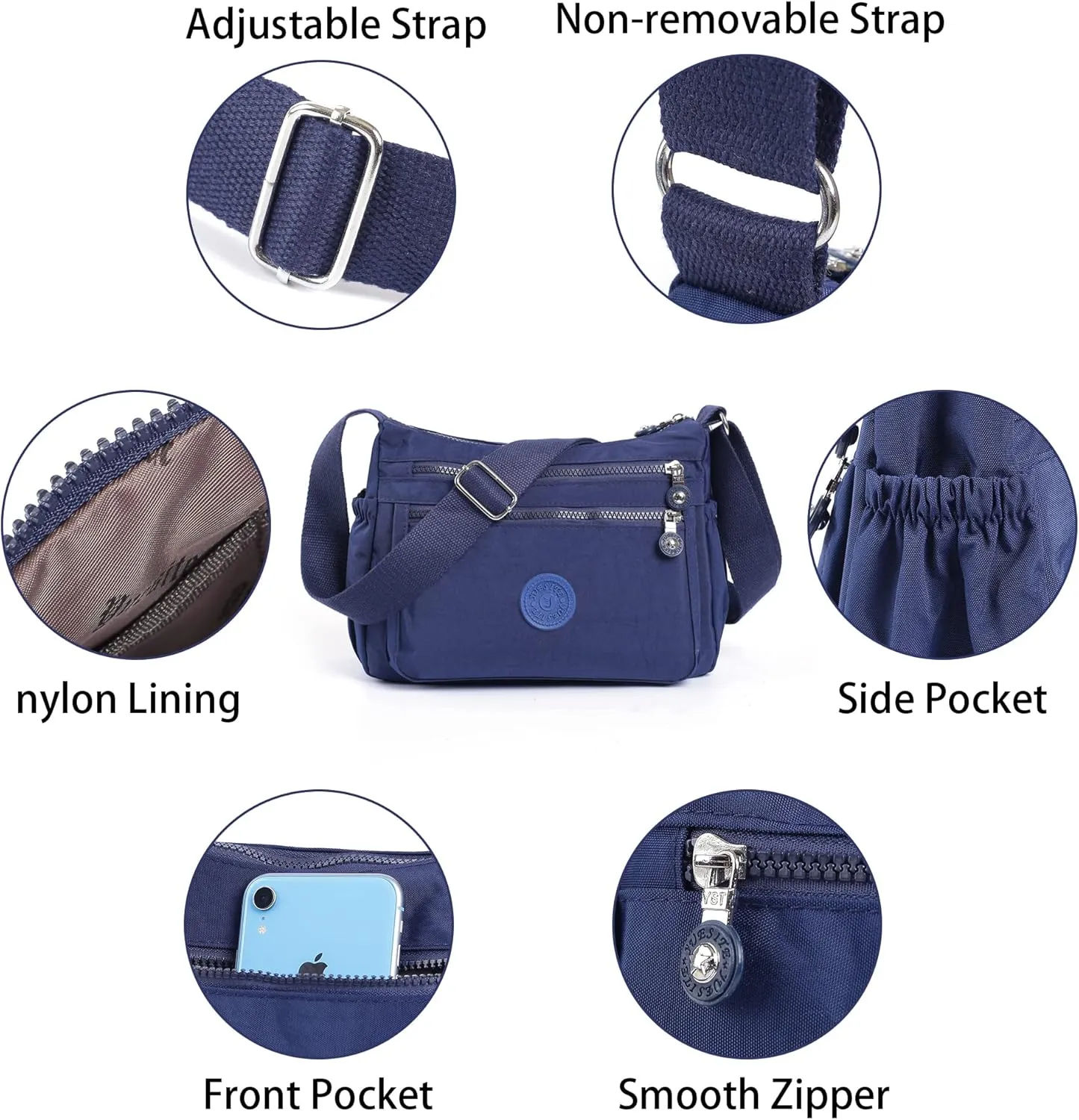 Crossbody Bags for Women Waterproof Tote Bag Casual Nylon Purse Handbag RFID Lightweight Messenger Bag