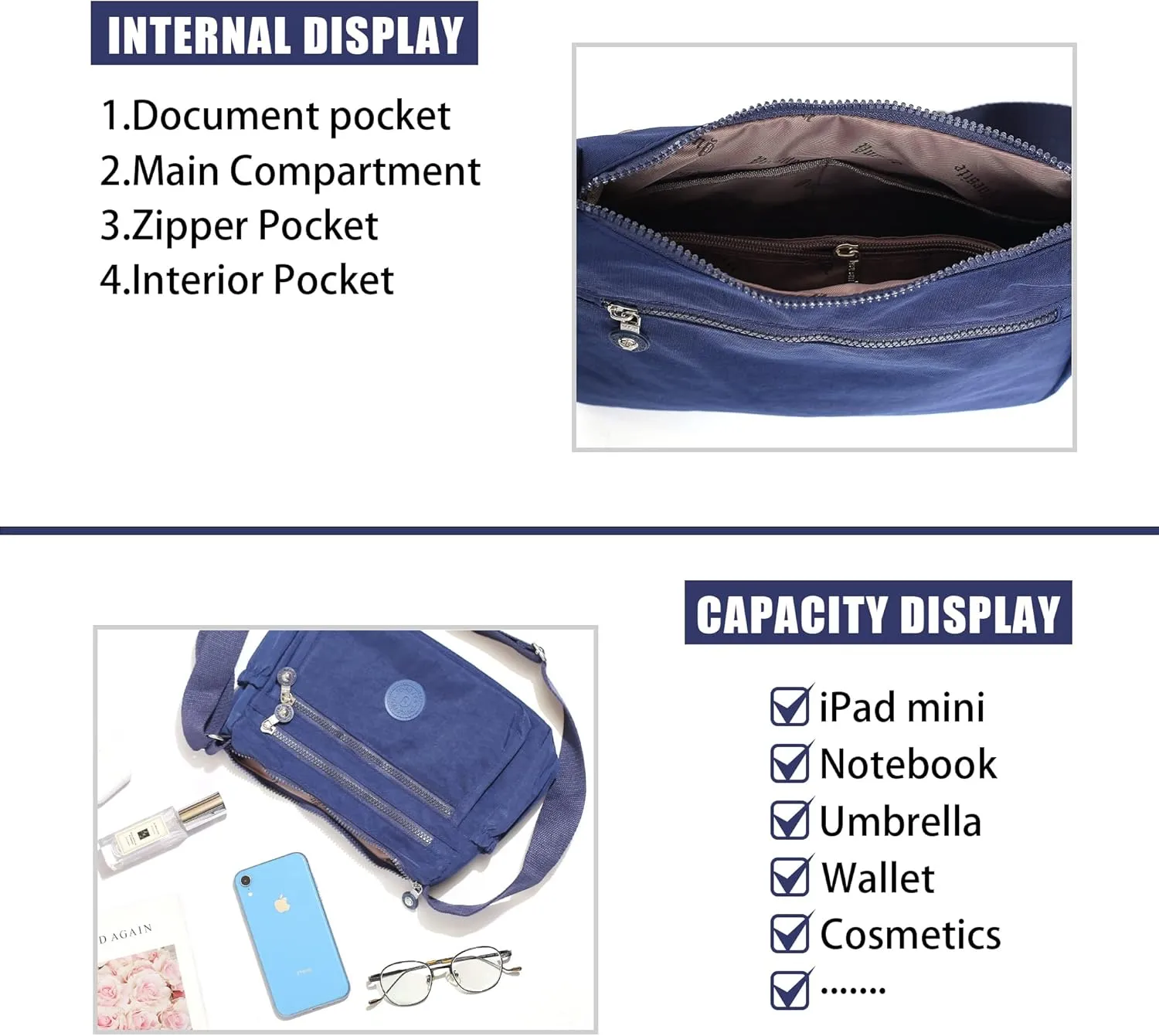 Crossbody Bags for Women Waterproof Tote Bag Casual Nylon Purse Handbag RFID Lightweight Messenger Bag