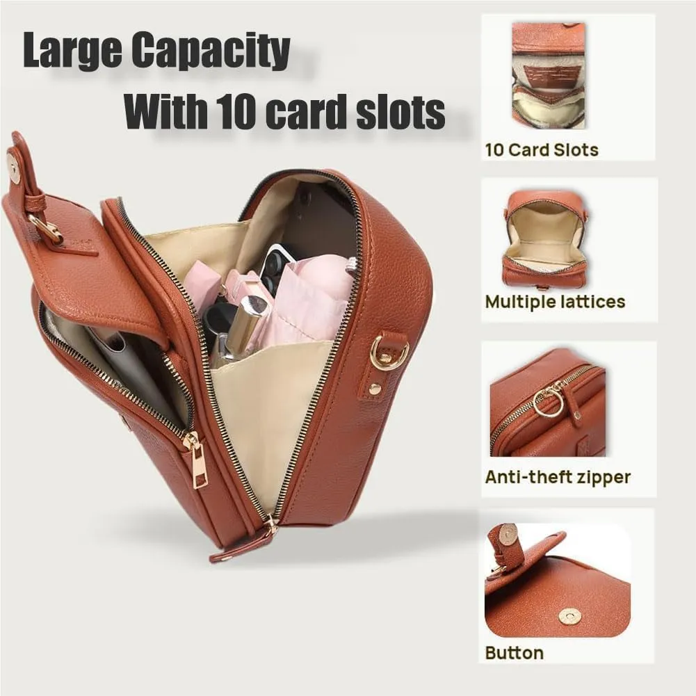 Crossbody Leather Bags for Women, Vegan Anti Theft Side Purse Shoulder, Retro Soft Handbags with Built In Wallet & Card Slots
