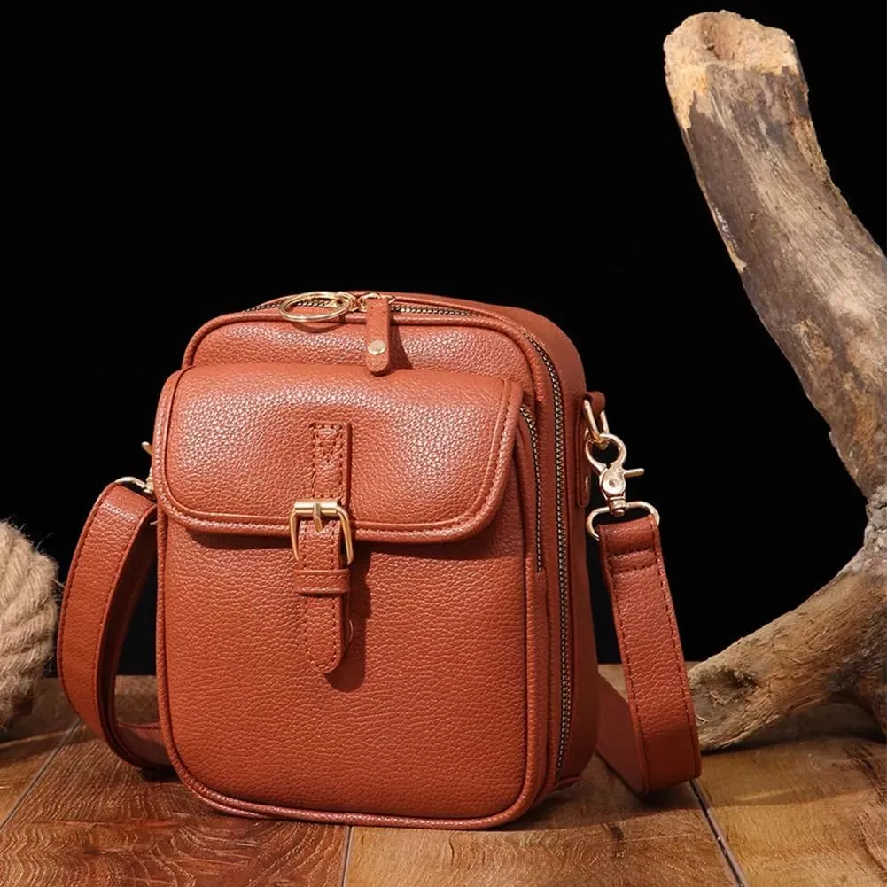 Crossbody Leather Bags for Women, Vegan Anti Theft Side Purse Shoulder, Retro Soft Handbags with Built In Wallet & Card Slots