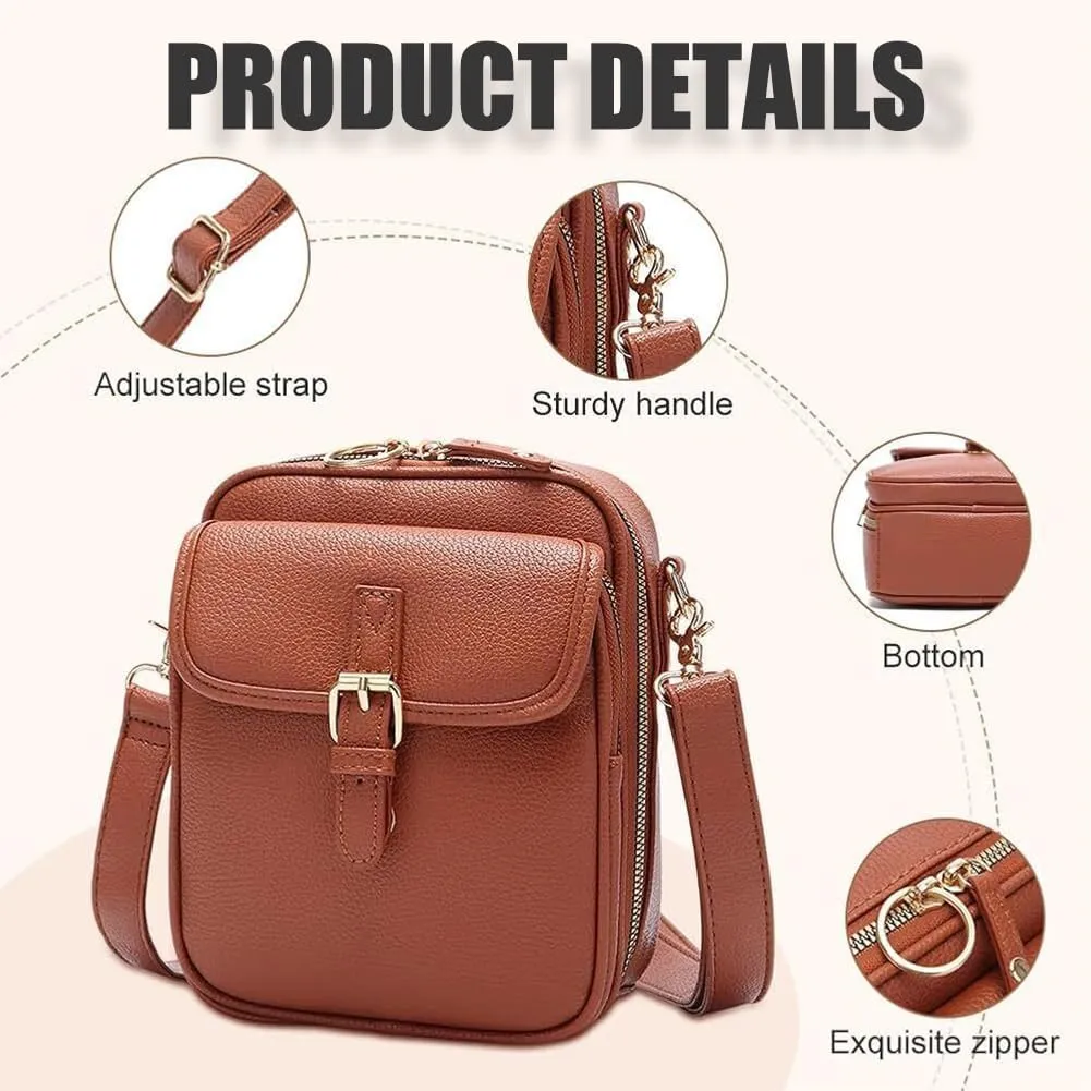 Crossbody Leather Bags for Women, Vegan Anti Theft Side Purse Shoulder, Retro Soft Handbags with Built In Wallet & Card Slots