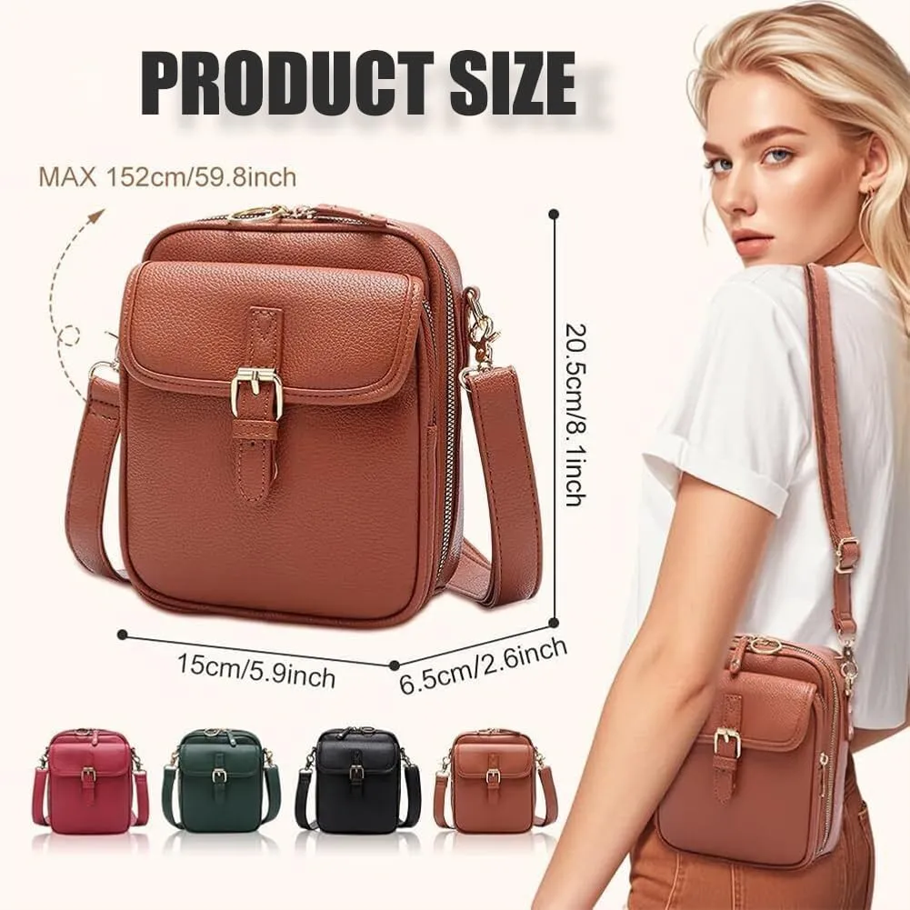 Crossbody Leather Bags for Women, Vegan Anti Theft Side Purse Shoulder, Retro Soft Handbags with Built In Wallet & Card Slots