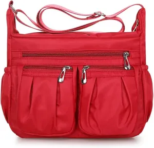Crossbody Purse for Women Waterproof Shoulder Bag Multi Pocket Top Handle Satchel Casual Hobo Handbag Messenger Bag, Red