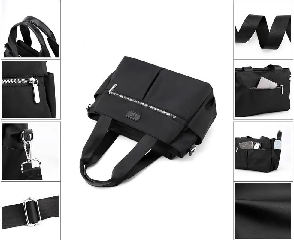 Crossbody Purses for Women Nylon Waterproof Shoulder Bag Ladies Commuter Travel Daily Handbag with Detachable Strap Black