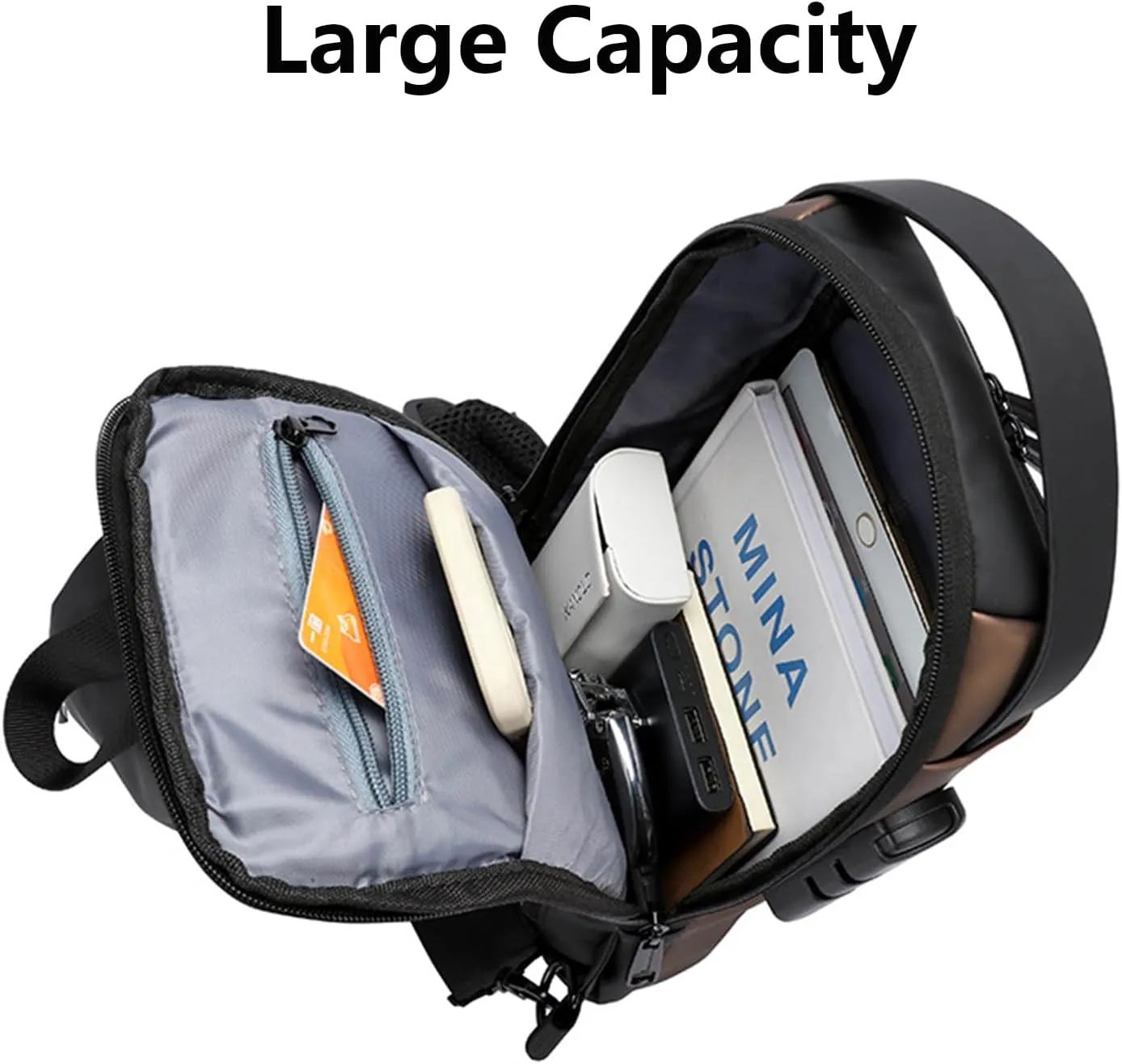 Crossbody Sling Bag for Men and Women,Waterproof Chest Bag Traveling Backpack Hiking Daypack(Grey brown)