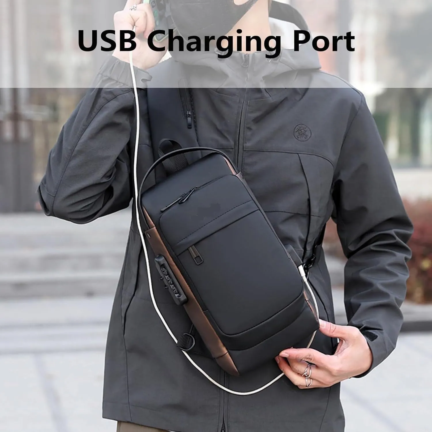 Crossbody Sling Bag for Men and Women,Waterproof Chest Bag Traveling Backpack Hiking Daypack(Grey brown)