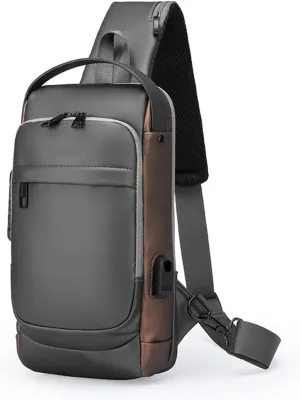 Crossbody Sling Bag for Men and Women,Waterproof Chest Bag Traveling Backpack Hiking Daypack(Grey brown)