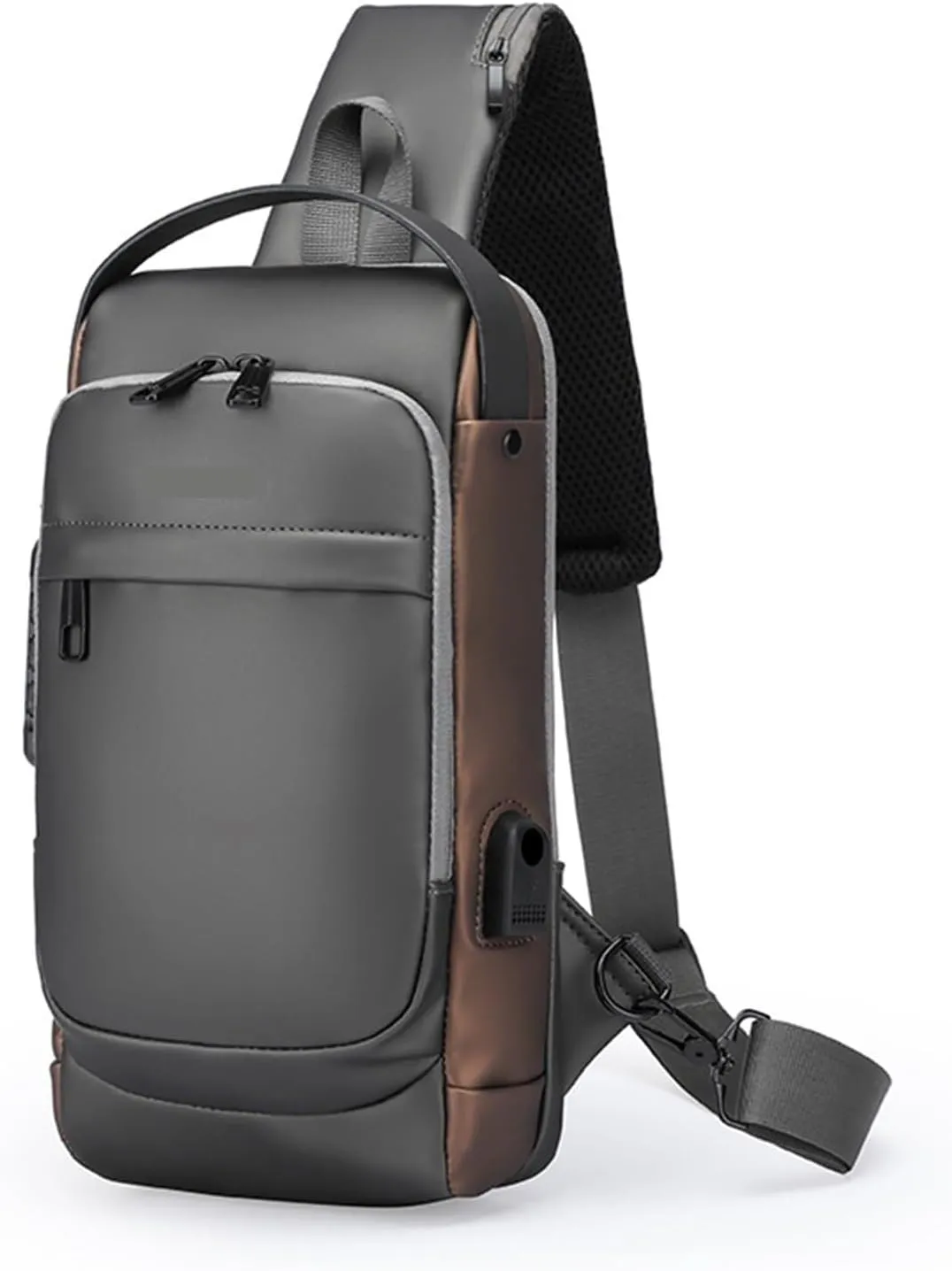 Crossbody Sling Bag for Men and Women,Waterproof Chest Bag Traveling Backpack Hiking Daypack(Grey brown)