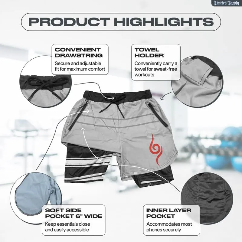 CROWN Anime Shorts - Breathable Stretch Compression Gym Short with Pockets and Towel Holder