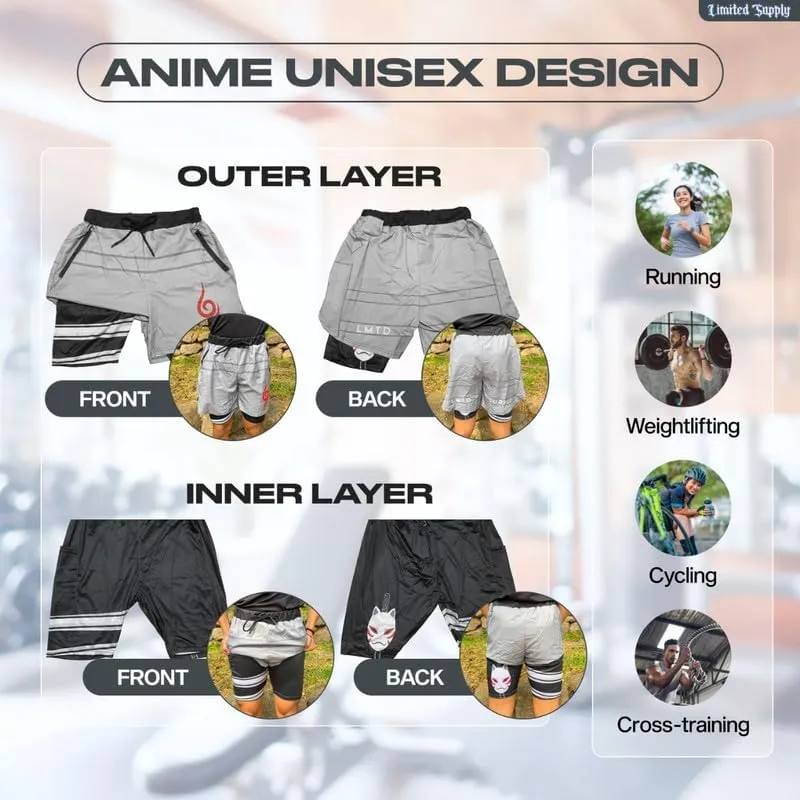 CROWN Anime Shorts - Breathable Stretch Compression Gym Short with Pockets and Towel Holder