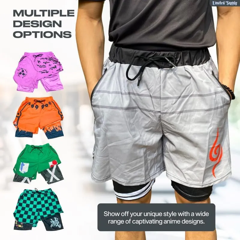 CROWN Anime Shorts - Breathable Stretch Compression Gym Short with Pockets and Towel Holder
