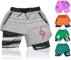 CROWN Anime Shorts - Breathable Stretch Compression Gym Short with Pockets and Towel Holder