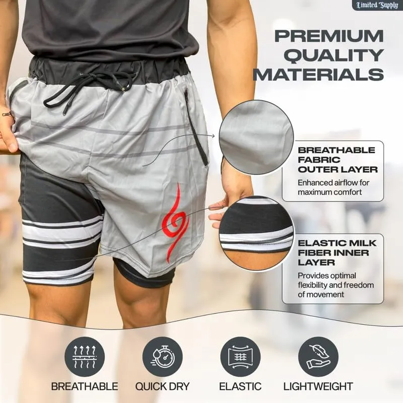 CROWN Anime Shorts - Breathable Stretch Compression Gym Short with Pockets and Towel Holder