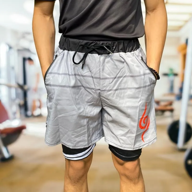 CROWN Anime Shorts - Breathable Stretch Compression Gym Short with Pockets and Towel Holder