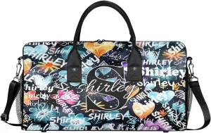 Custom Gym Bag Sports Bag, Personalized Name Duffel Bag Travel Weekender Bags Waterproof Overnight Carry on Bag with Name, Blue Flower