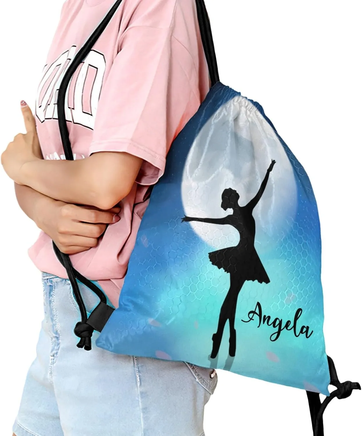 Custom Name Personalized Drawstring Bag Dance Ballet Blue Starry Multifunctional Backpack for Men Women Sports Fitness Sackpack