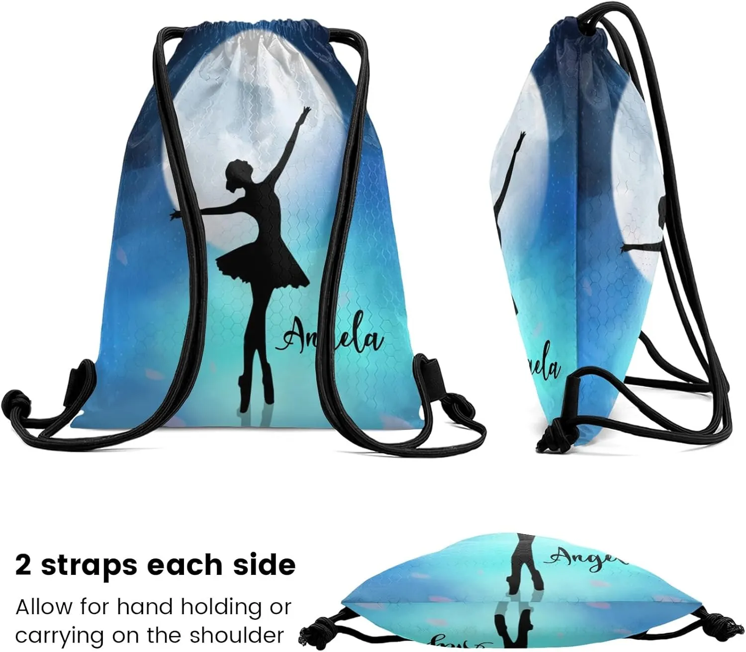 Custom Name Personalized Drawstring Bag Dance Ballet Blue Starry Multifunctional Backpack for Men Women Sports Fitness Sackpack