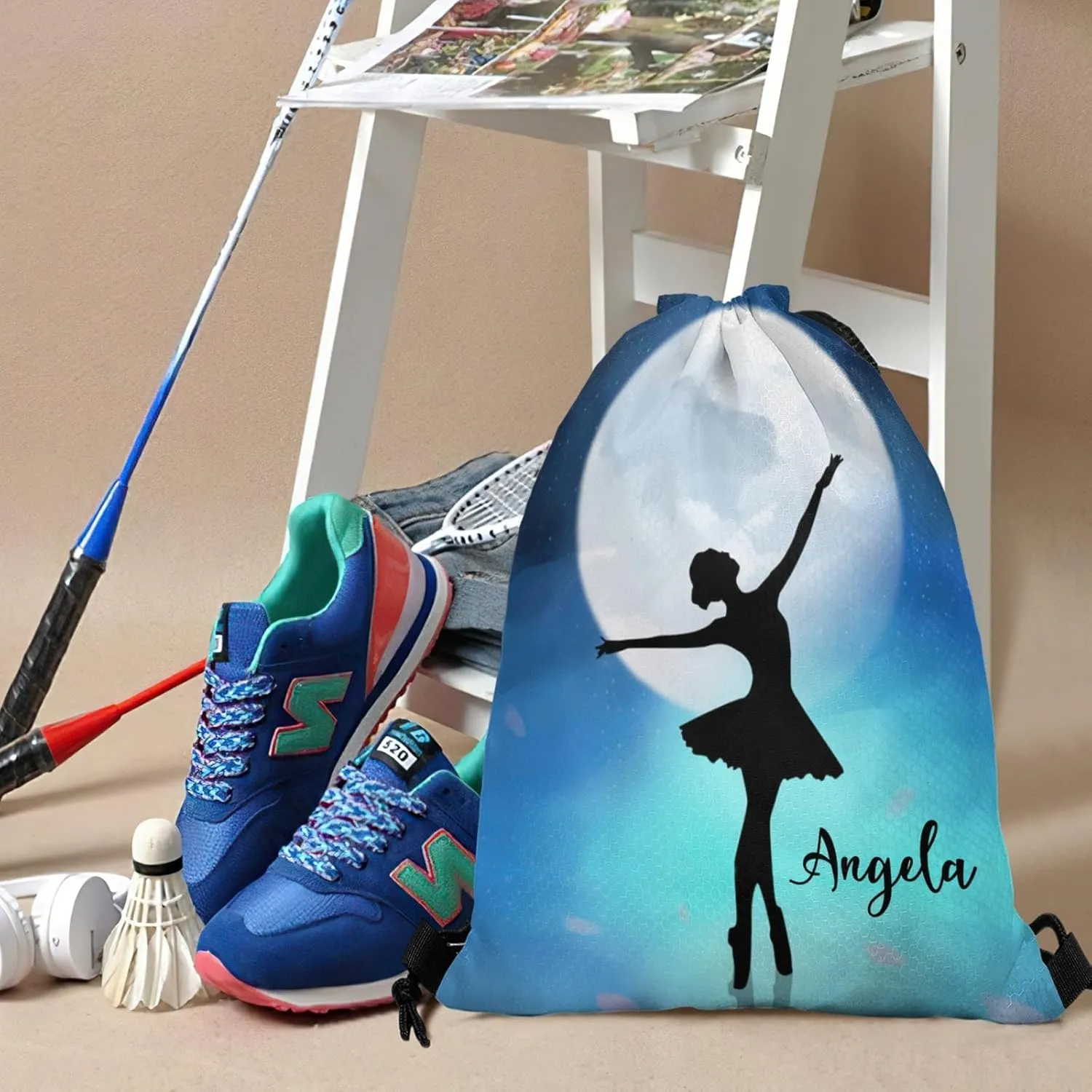 Custom Name Personalized Drawstring Bag Dance Ballet Blue Starry Multifunctional Backpack for Men Women Sports Fitness Sackpack