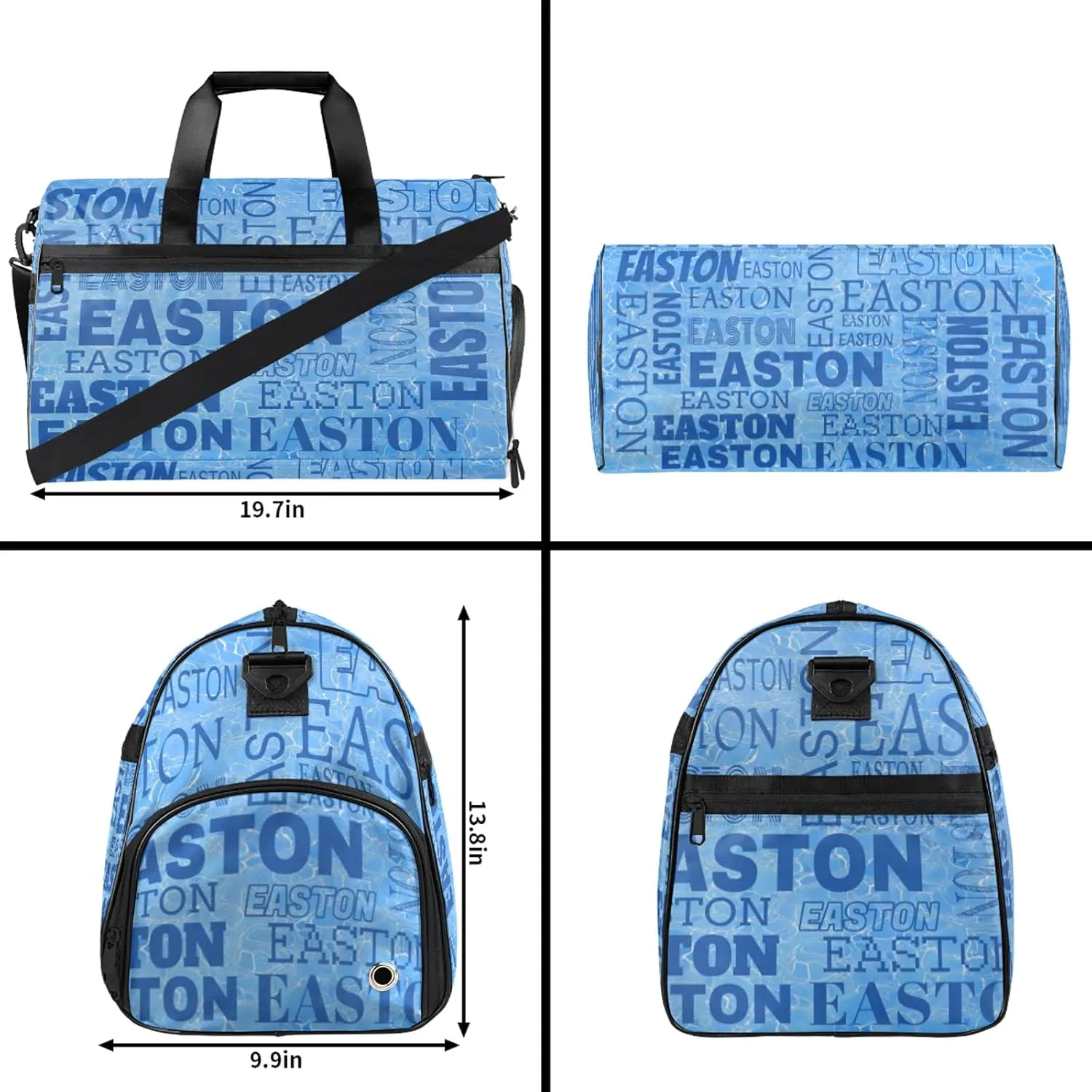 Custom Sport Gym Duffel Bag with Shoe Compartment Personalized Name Travel Overnight Bag Waterproof Customized Dance Bag Carry-On Tote, Blue Cracked