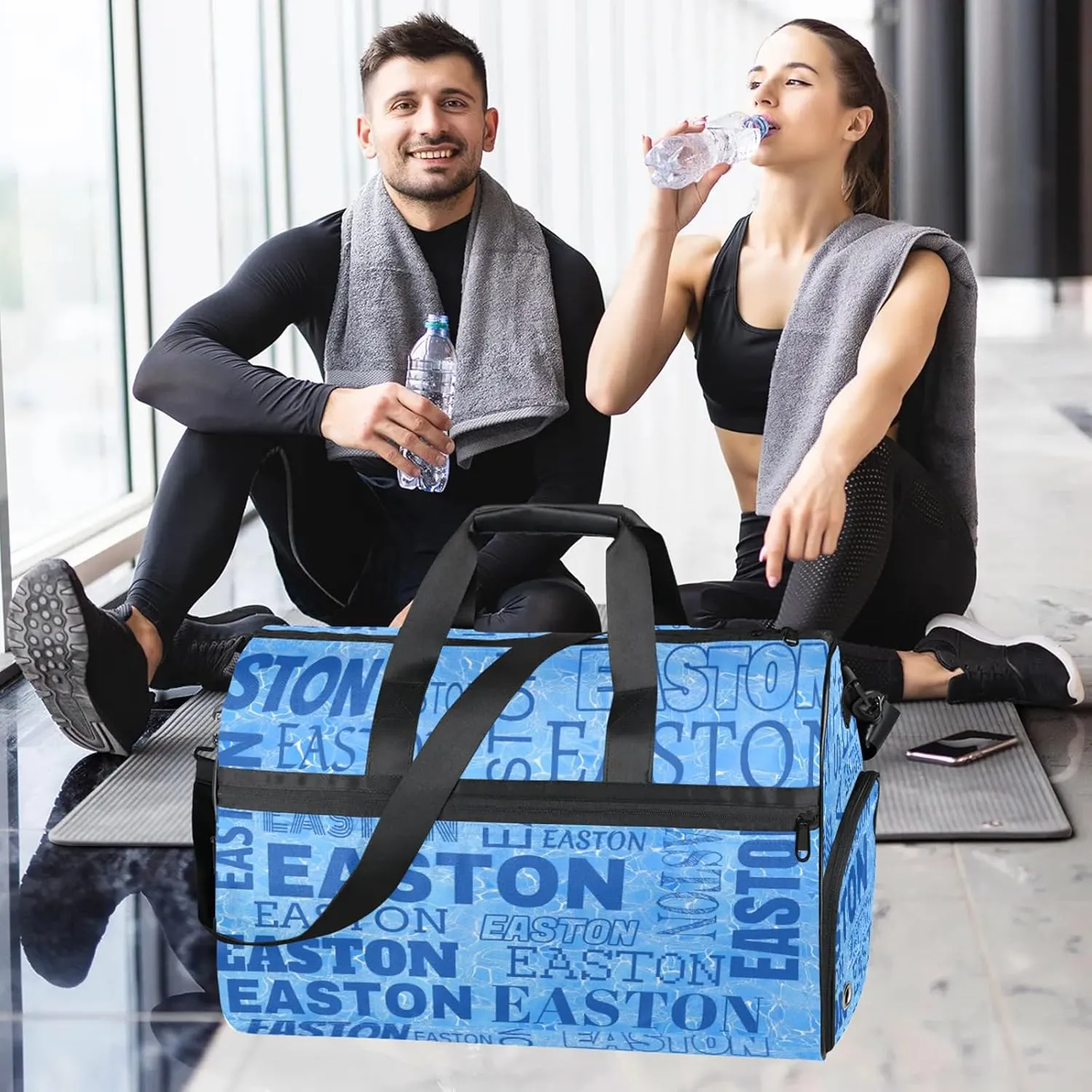 Custom Sport Gym Duffel Bag with Shoe Compartment Personalized Name Travel Overnight Bag Waterproof Customized Dance Bag Carry-On Tote, Blue Cracked