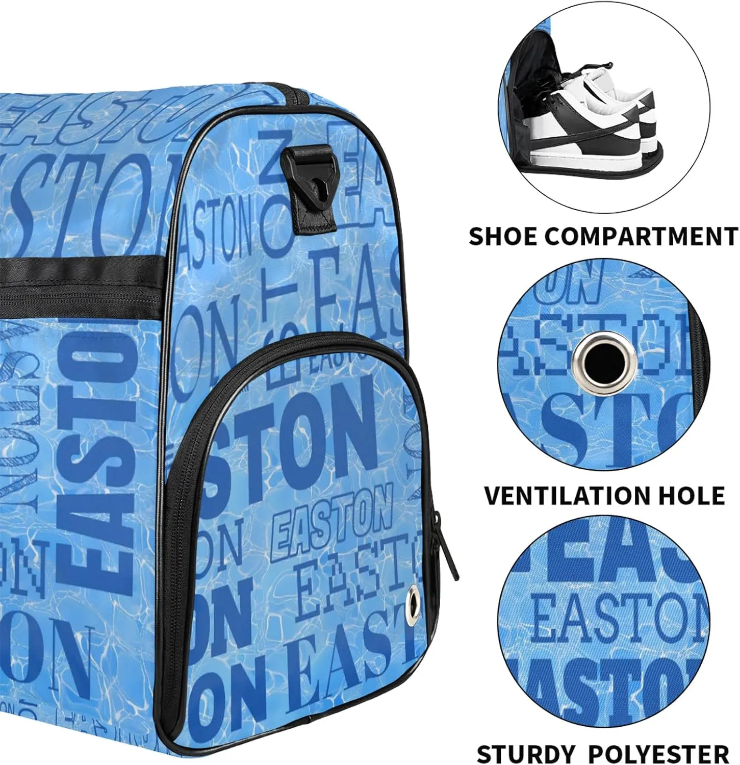Custom Sport Gym Duffel Bag with Shoe Compartment Personalized Name Travel Overnight Bag Waterproof Customized Dance Bag Carry-On Tote, Blue Cracked