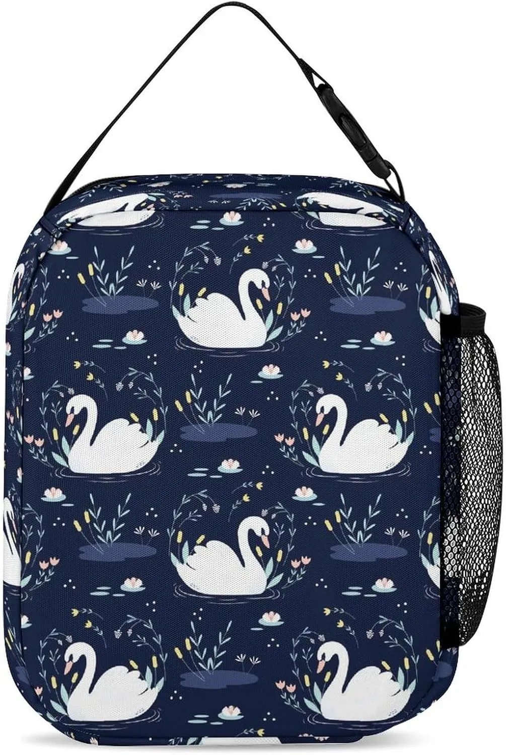 Custom Swan Backpack with Lunch Box & Pencil Case, 16 Inch Cute Swans Themed Bookbag, Adjustable Lightweight Large Capacity, Colorful Daily Casual Backpacks Set with Lunch Bag