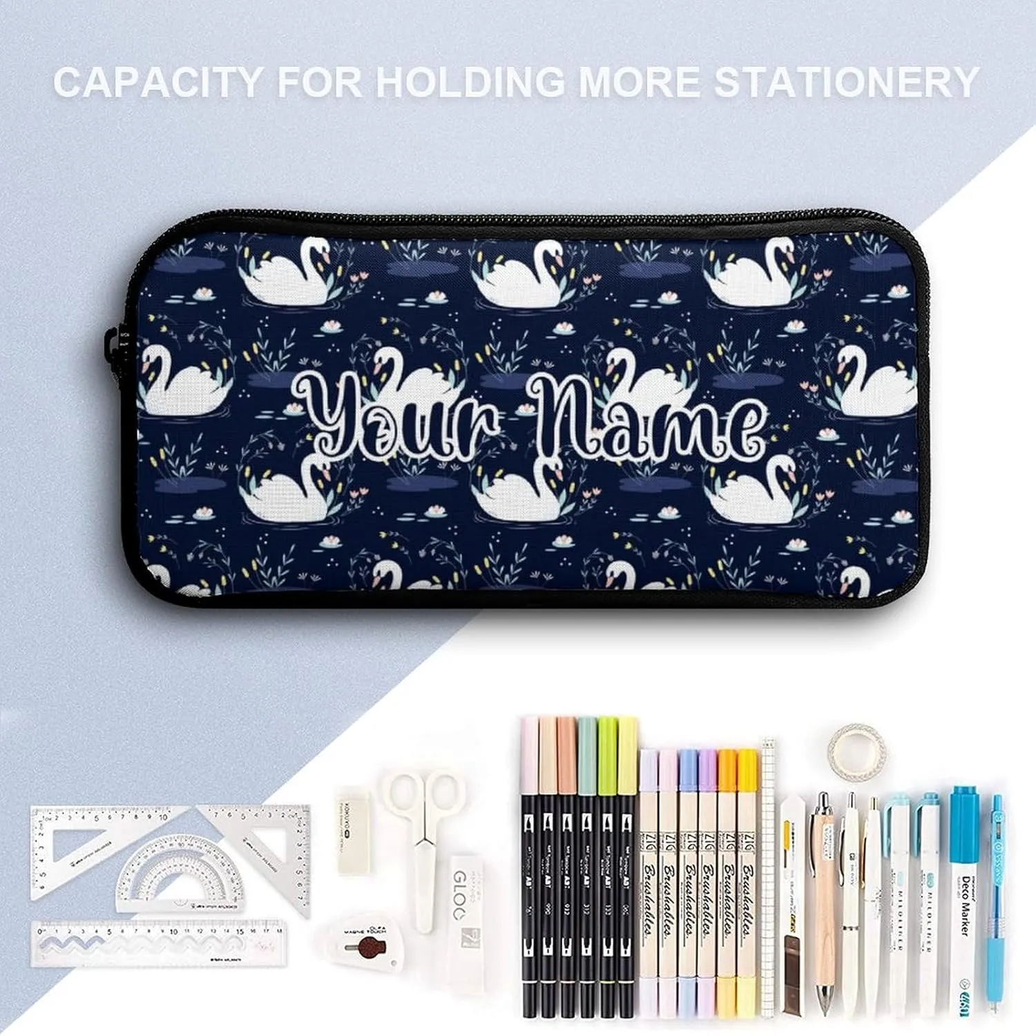 Custom Swan Backpack with Lunch Box & Pencil Case, 16 Inch Cute Swans Themed Bookbag, Adjustable Lightweight Large Capacity, Colorful Daily Casual Backpacks Set with Lunch Bag