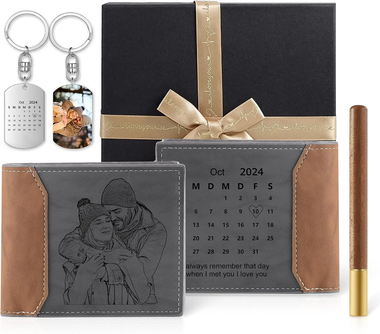 Custom Wallets for Men - Personalized Leather Wallet with Photo Engraved - Gift for Husband Boyfriend Valentine's Day Anniversary
