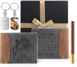 Custom Wallets for Men - Personalized Leather Wallet with Photo Engraved - Gift for Husband Boyfriend Valentine's Day Anniversary