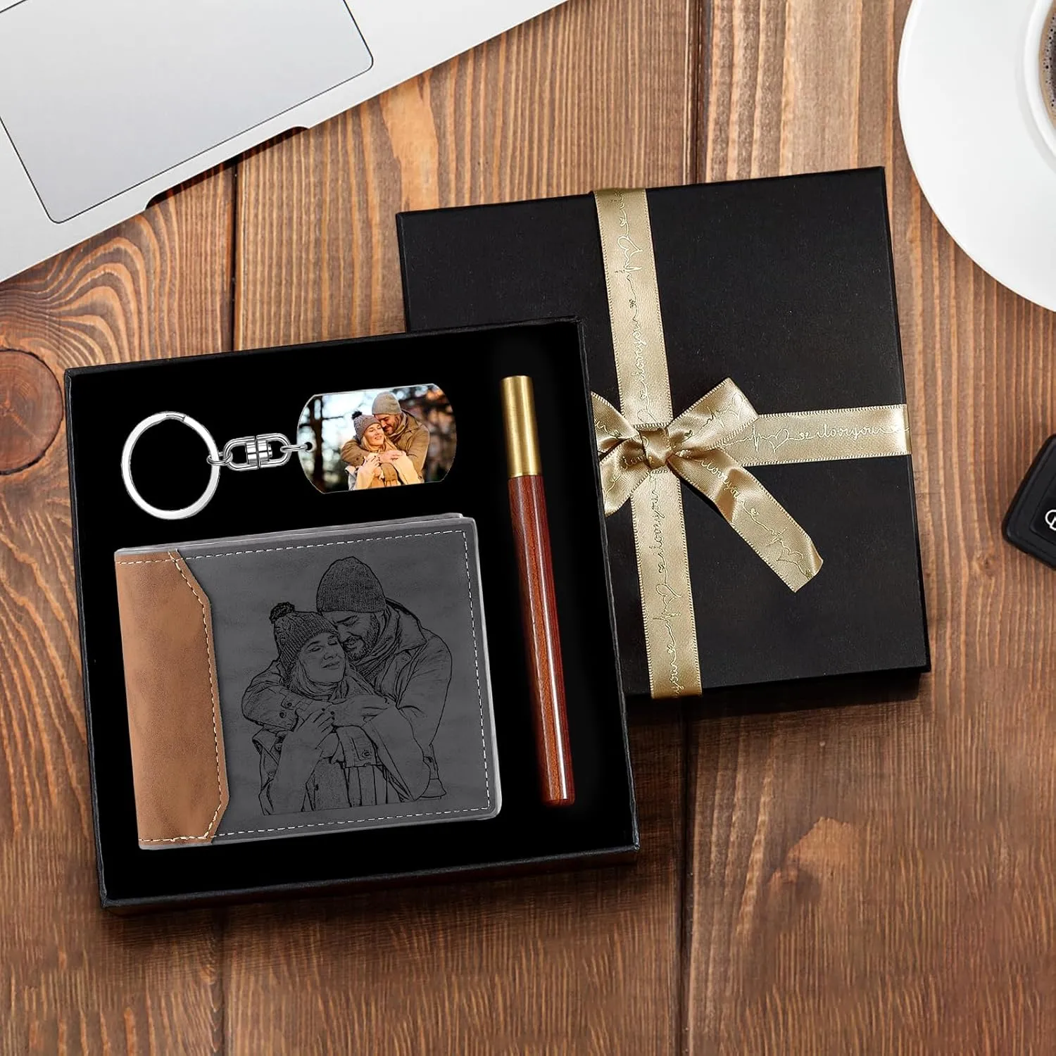 Custom Wallets for Men - Personalized Leather Wallet with Photo Engraved - Gift for Husband Boyfriend Valentine's Day Anniversary