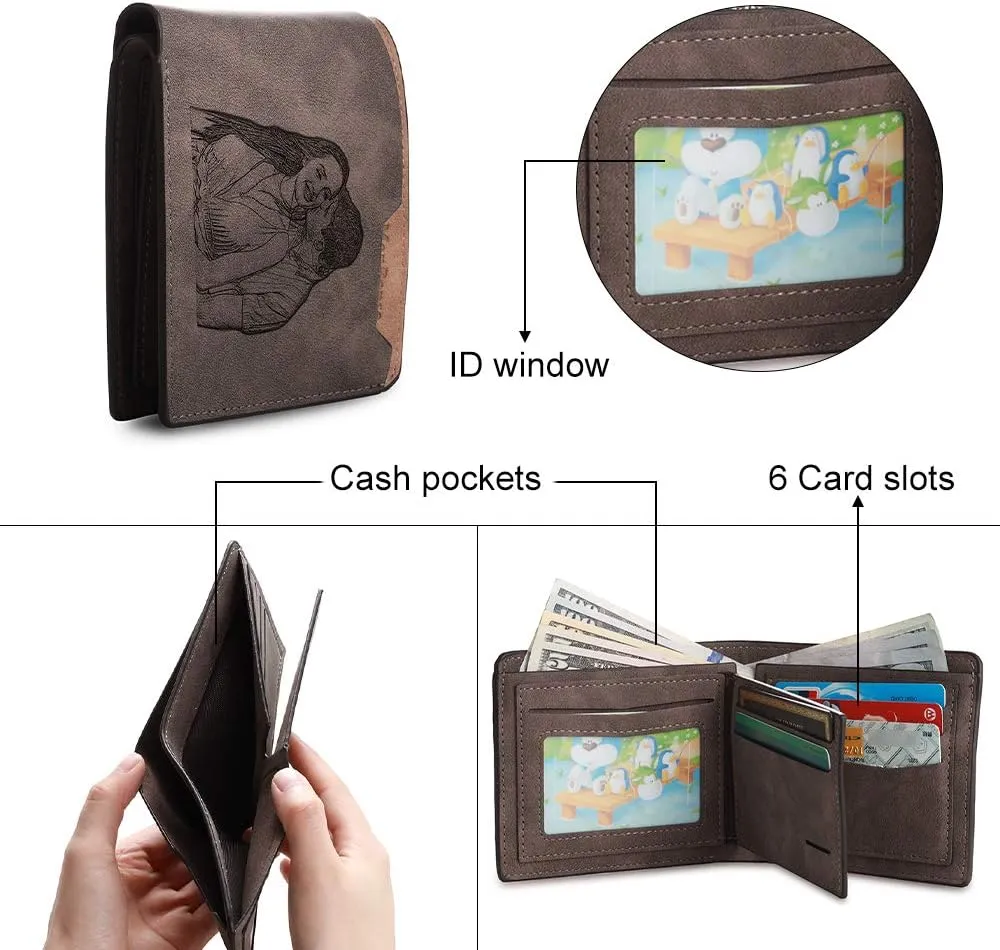 Custom Wallets for Men Personalized Photo Wallets for Mens Engraved Wallets Personalized Gifts for Men Dad Husband Son (Style 2)
