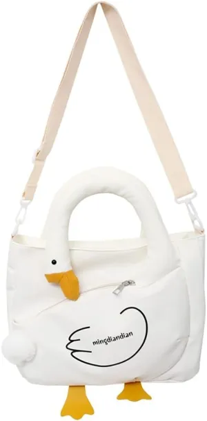 Cute Cartoon Goose Messenger Crossbody Bag For Women, Waterproof Large Capacity Shoulder Bag,Funny Doll Nylon Handbag Purses