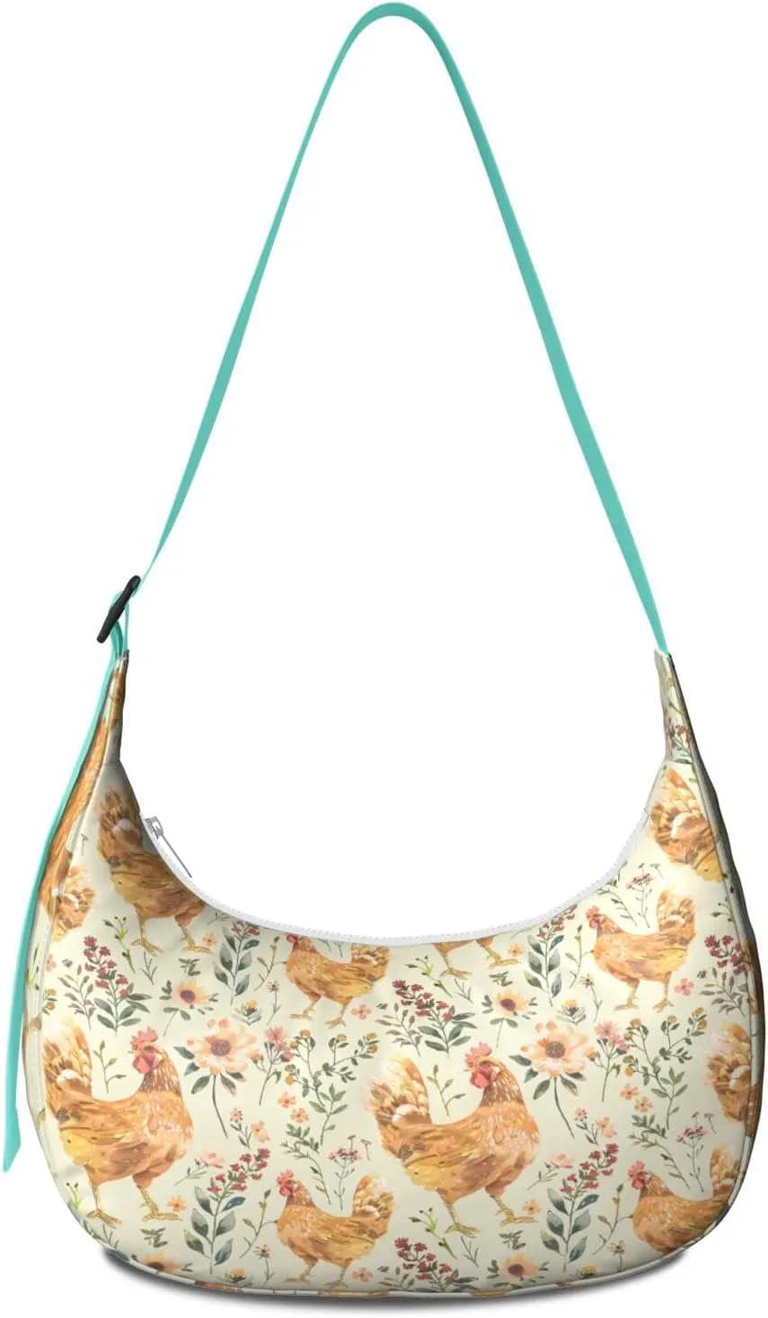 Cute Chickens Print Waterproof Nylon Crescent Shoulder Bag Crossbody Bag for Women Travel Sling Bag Adjustable Strap