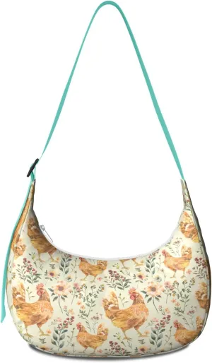 Cute Chickens Print Waterproof Nylon Crescent Shoulder Bag Crossbody Bag for Women Travel Sling Bag Adjustable Strap