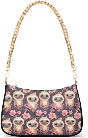 Cute Monkey Blossom Flower Tote Bag Shoulder Bag Hobo Handbag for Women Ladies Mini Clutch Purse with Zipper Closure