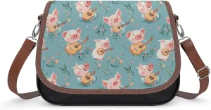 Cute Pigs Playing Guitar Fashion Crossbody Bags for Women Lightweight Shoulder Handbags Travel Purse with Strap Custom Gifts