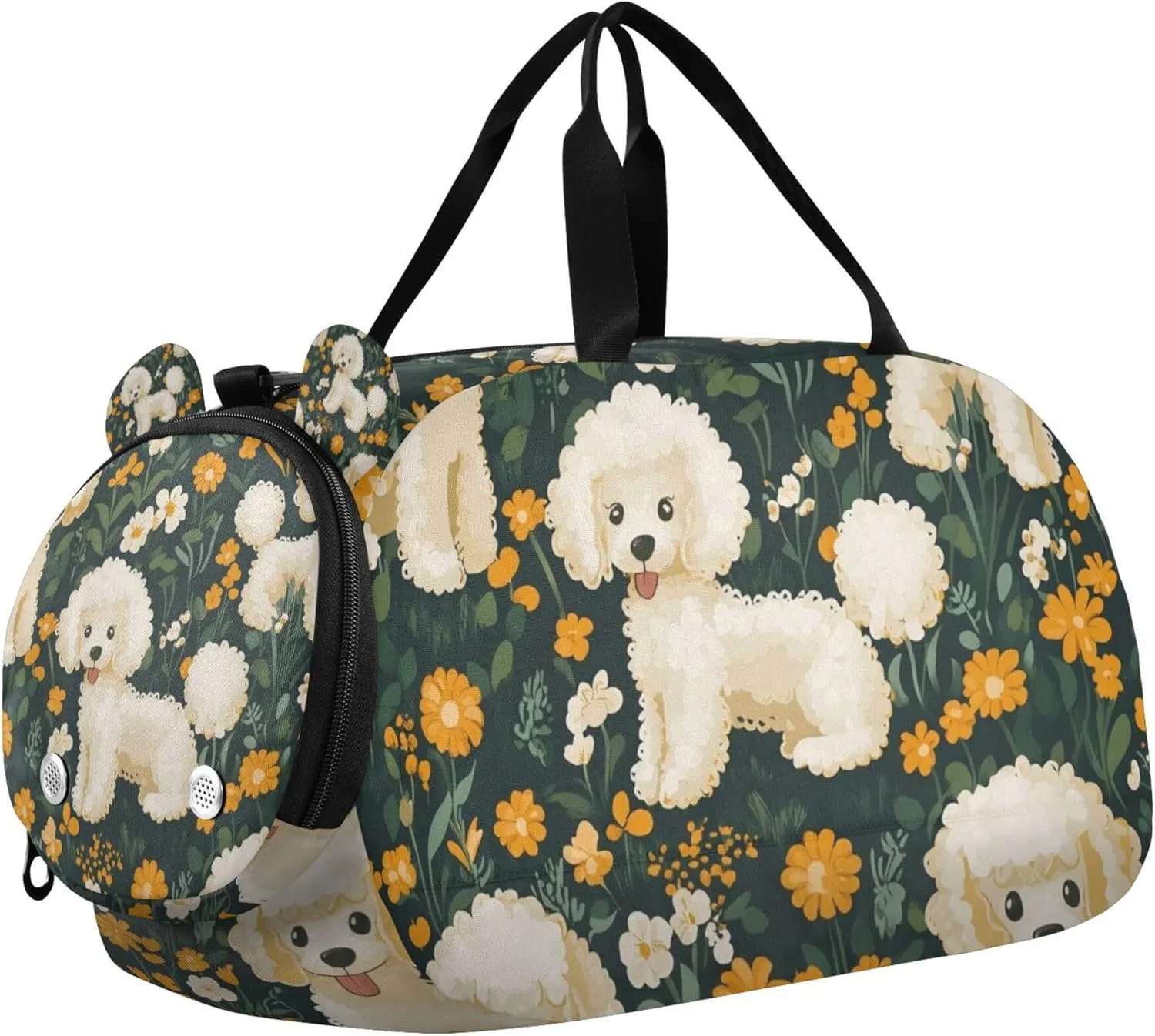 Cute Poodles Dogs Duffle Bag for Toddler Girls Boys, Sports Gym Bag with Shoe Compartments, Kids Travel Overnight Weekender Shoulder Bag
