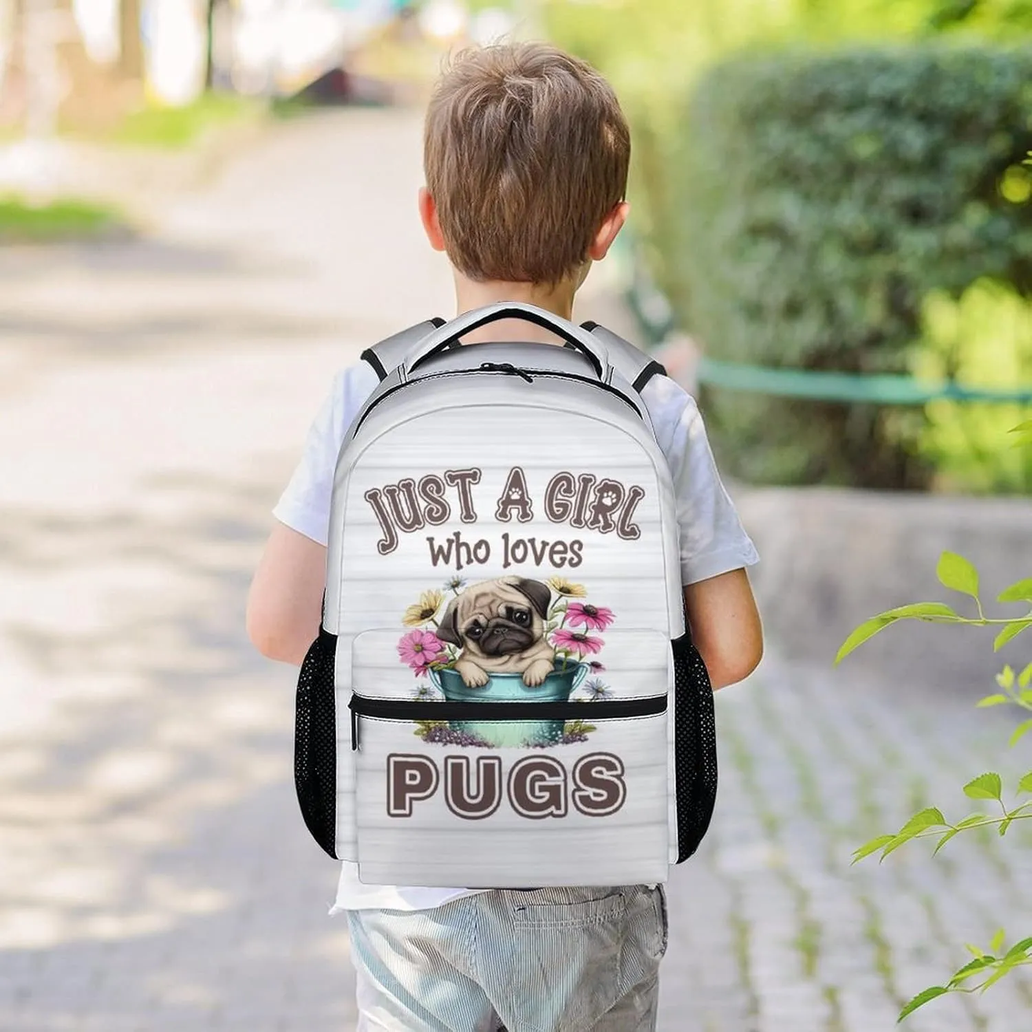 Cute Pug Backpack, 16 Inch Dog Theme Bookbag with Adjustable Straps, Durable, Lightweight, Large Capacity, School Backpack for Kids Girls Boys