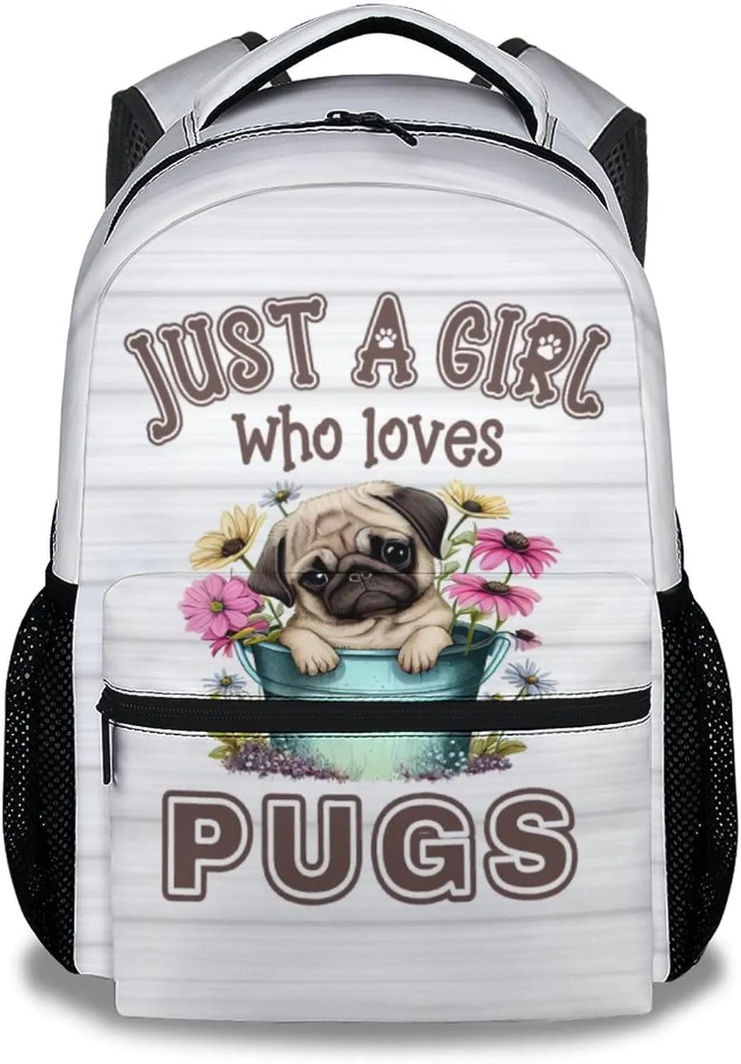 Cute Pug Backpack, 16 Inch Dog Theme Bookbag with Adjustable Straps, Durable, Lightweight, Large Capacity, School Backpack for Kids Girls Boys