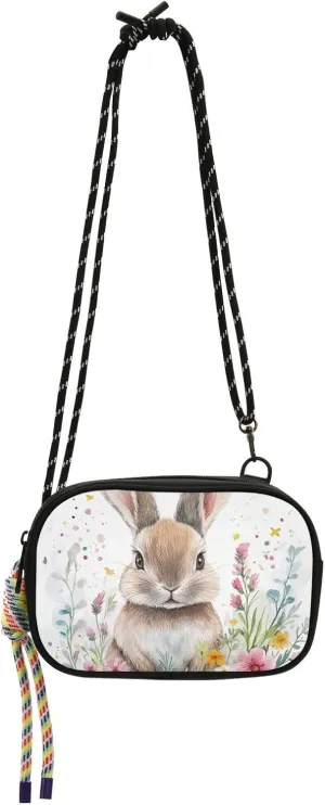 Cute Rabbit Flower Easter Anti Theft Crossbody Bag Women Beauty with Adjustable Strap Nylon Small Crossbody Phone Bag Walk dog