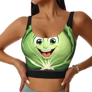 Cute round cabbage Picture Women's Sports Vest for Yoga Workout Fitness Motion Control Underwire, Black, Small