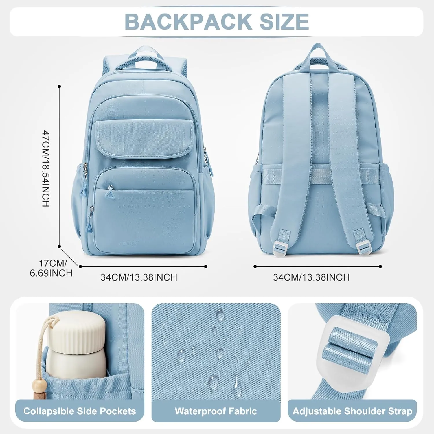 Cute School Backpack for Teens Girls Boys Waterproof School Bag Basic Backpack for College Students Multi Pocket Backpack Lightweight Casual Daypack Backpacks for Women Men（Blue）
