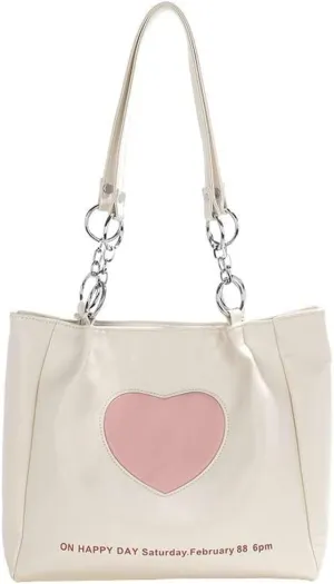 Cute Shoulder Bags for Women Girls Heart Soft Leather Shoulder Purse Shopping Bag Satchel Handbag for Work